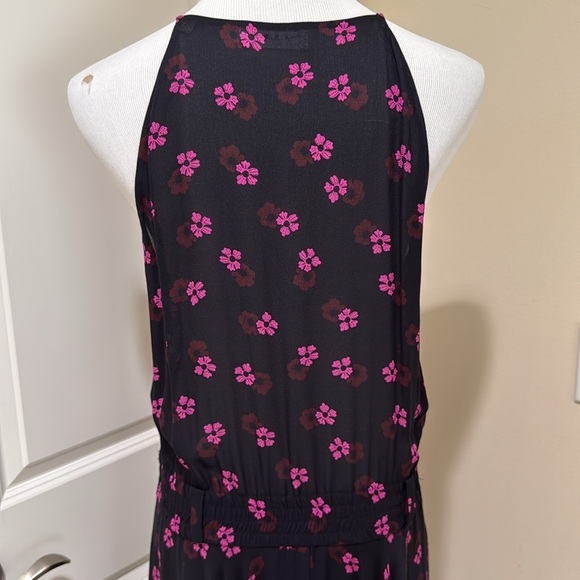 A.L.C. 100% Silk Whimsical Fairy Keyhole Black/Pink Floral Midi Dress Size 10 - Picture 7 of 9